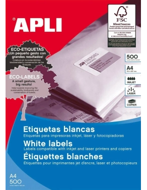 Etiquetas autoadhesivas Apli 210x148 blancas caja 500 hojas