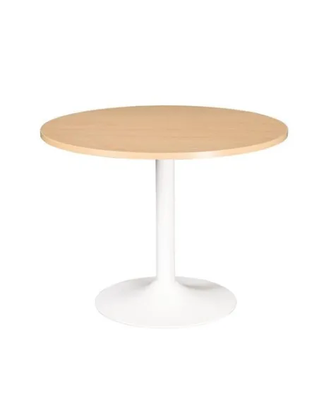 Mesa redonda 120 cm haya pata metálica columna color blanca