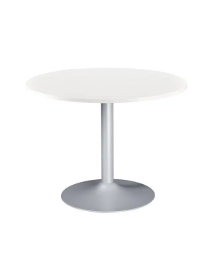 Mesa redonda 100 blanca pata metálica columna color aluminio