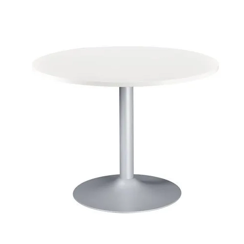 Mesa redonda 100 blanca pata metálica columna color aluminio
