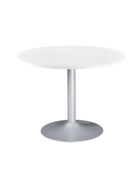 Mesa redonda 100 blanca pata metálica columna color aluminio