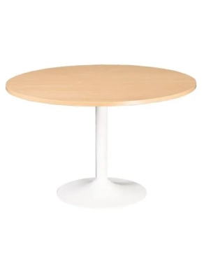 Mesa redonda 120 cm haya pata metálica columna color blanca