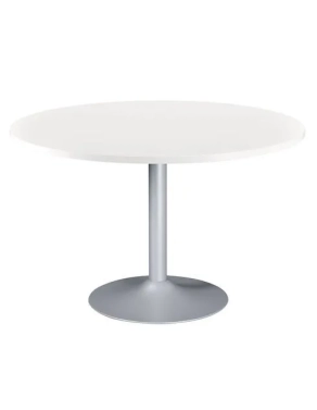 Mesa redonda 120 blanca pata metálica columna color aluminio