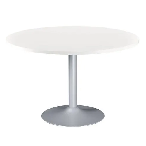 Mesa redonda 120 blanca pata metálica columna color aluminio