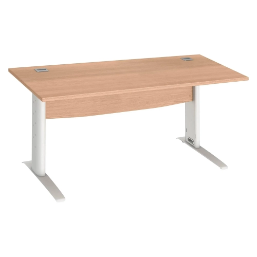 Mesa oficina patas metalicas blancas en L  80cm roble claro