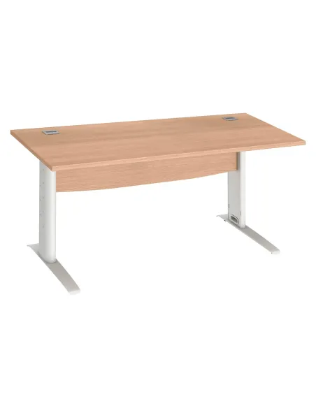 Mesa oficina patas metalicas blancas en L  80cm roble claro