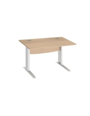 Mesa oficina patas metalicas blancas en L  120cm roble claro