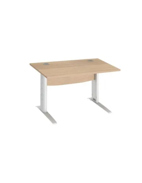 Mesa oficina patas metalicas blancas en L  120cm roble claro