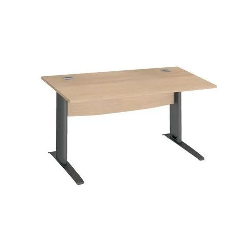 Mesa oficina pata metalica antracita en L  140cm roble gris