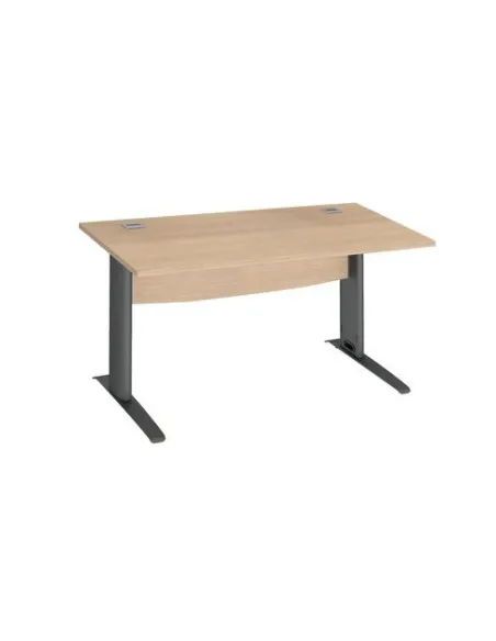 Mesa oficina pata metalica antracita en L  140cm roble gris
