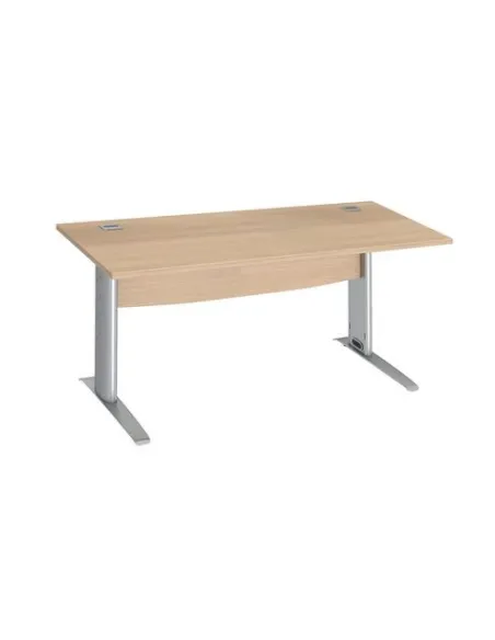 Mesa oficina patas metalicas aluminio en L  160cm roble claro