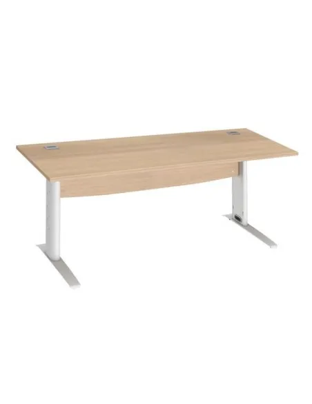 Mesa oficina patas metalicas blancas 180cm roble claro