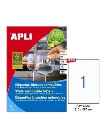Caja 100 hojas etiquetas removibles 210x297