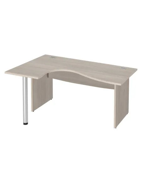 Mesa oficina 180 ala izquierda patas madera en L roble gris