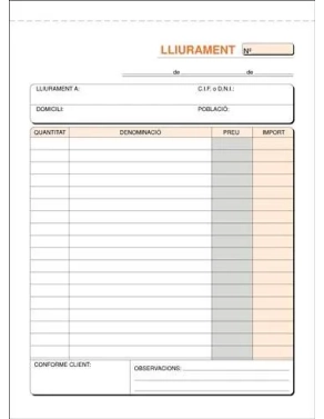 Talonario entrega duplicado 150 x 210 mm vetical catalan