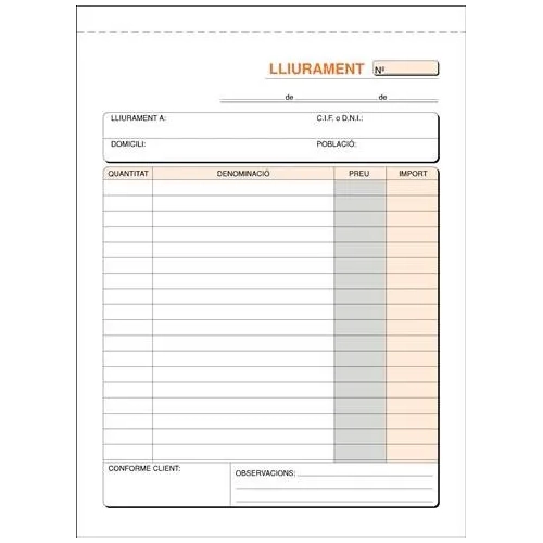 Talonario lliurament 150x210 triplicado catalan