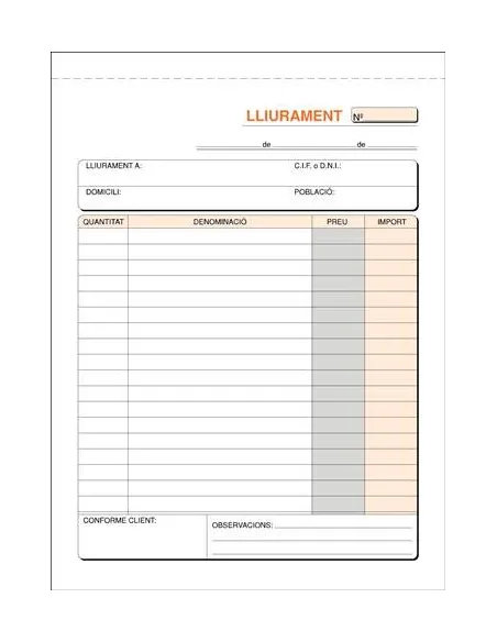 Talonario lliurament 150x210 triplicado catalan