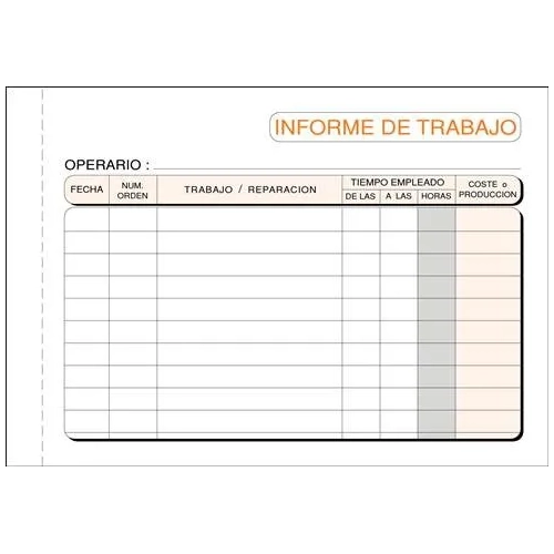 Talonario informe diario de trabajo 150x105