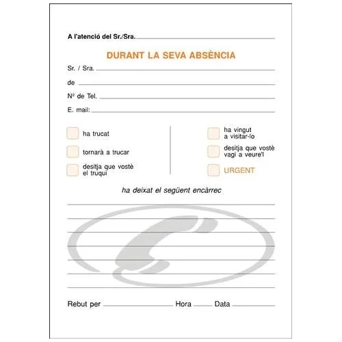 Talonario LLamadas 105x150 Catalan duplicado