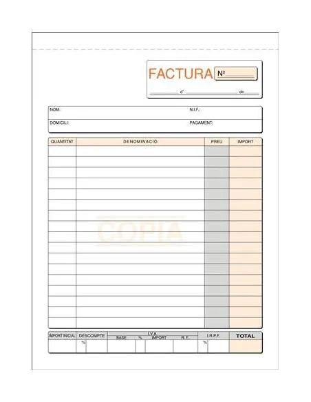 Talonario factura 150x210 mm duplicado natural catalan