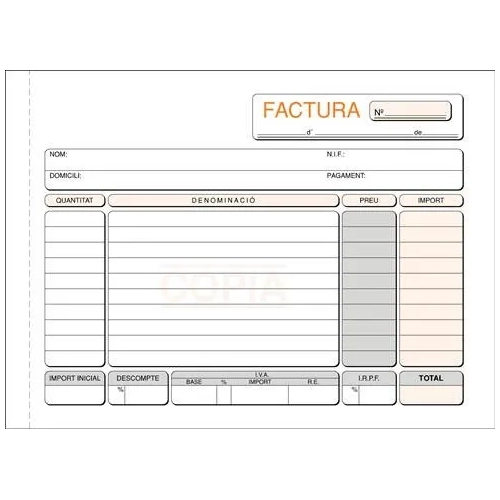 Talonario factura 150x105 mm duplicado apaisado catalan