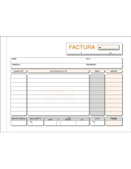 Talonario factura 150x105 mm duplicado apaisado catalan