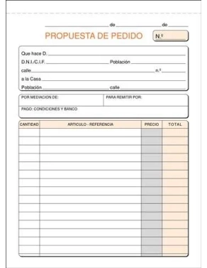 Talonario de pedidos 150x210  1 hoja original castellano formato vertical