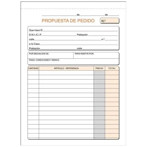 Talonario de pedidos 150x210  1 hoja original castellano formato vertical