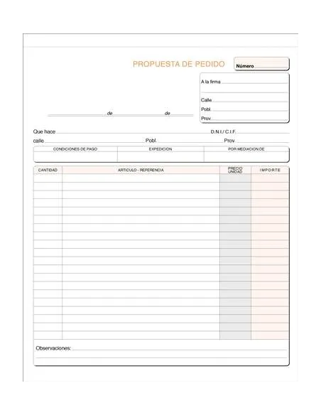 Talonario pedidos 215x265 1 hoja castellano sin copia