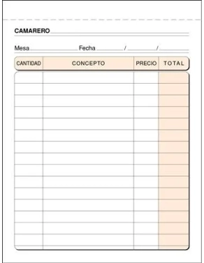 Talonario camarero duplicado 90x140 cm castellano