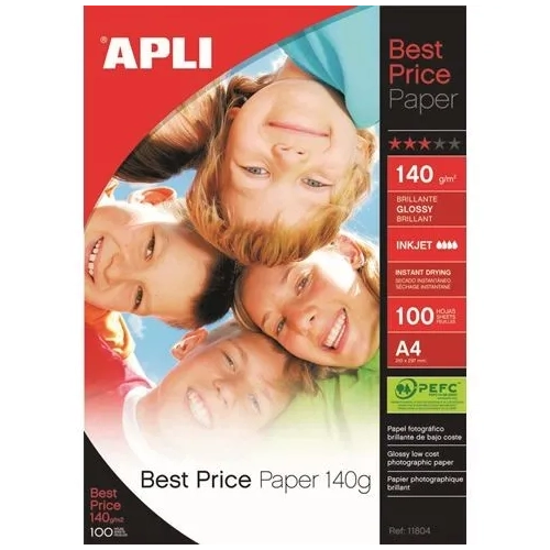 Papel fotografico Apli 140 g inkjet Best Price A4 100 h