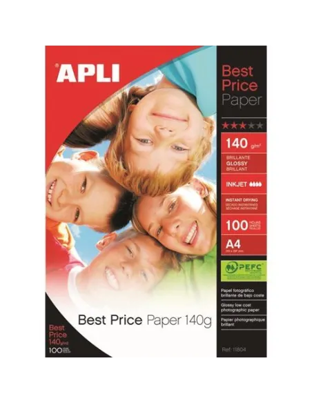 Papel fotografico Apli 140 g inkjet Best Price A4 100 h