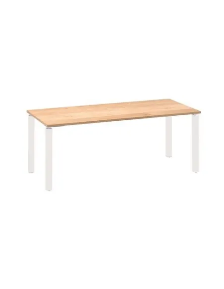 Mesa recta 200 roble 4 patas blancas Eden