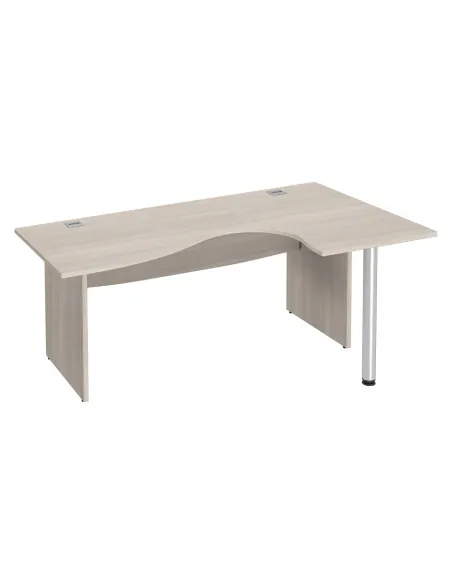 Mesa oficina 180 ala derecha patas madera en L roble gris