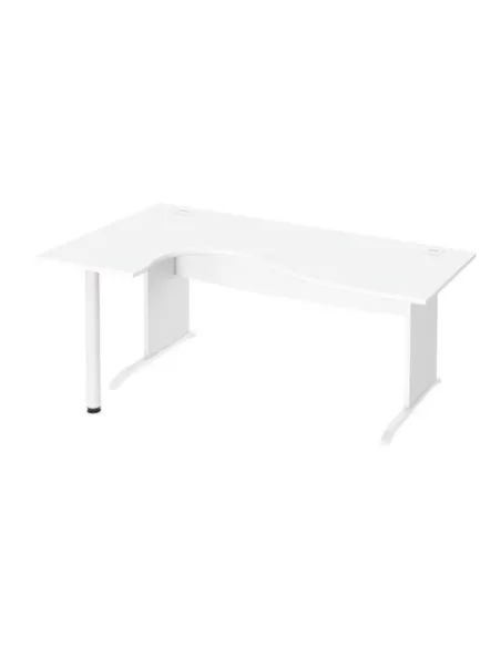 Mesa oficina 180 ala izquierda patas madera en L blanca