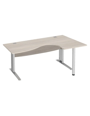 Mesa oficina 180 roble gris ala derecha patas metal aluminio