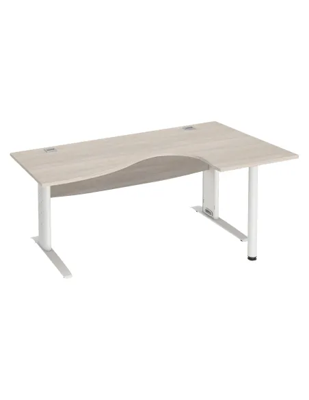 Mesa oficina 180 roble gris ala derecha patas metal aluminio