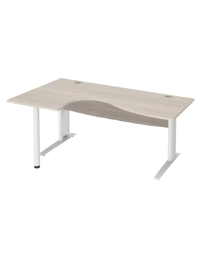 Mesa oficina 180 roble gris ala Izqda patas metal blancas