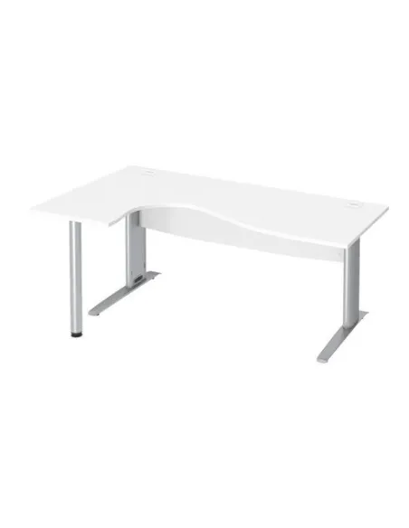 Mesa oficina 180 blanca ala izquierda patas metal aluminio
