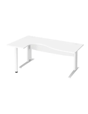 Mesa oficina con ala izquierda 180 blanca patas metal blanca