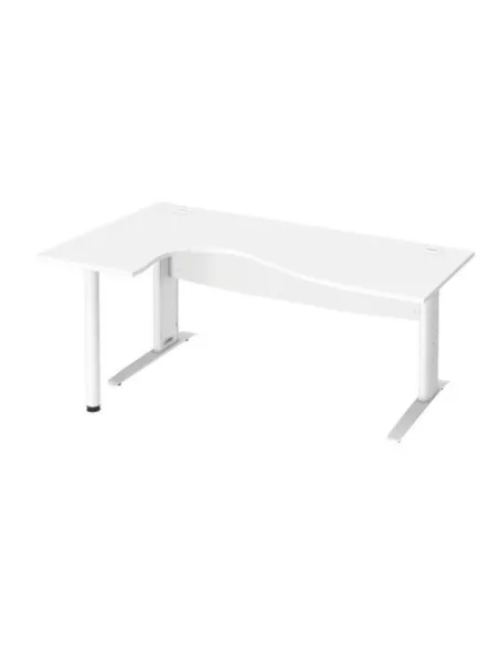 Mesa oficina con ala izquierda 180 blanca patas metal blanca