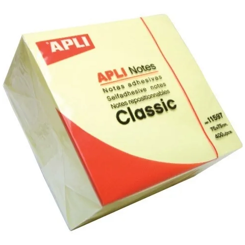 Cubo de notas reposicionables amarillas 75x75mm