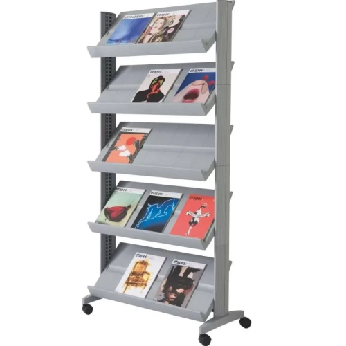 Expositor con ruedas ancho gris plata