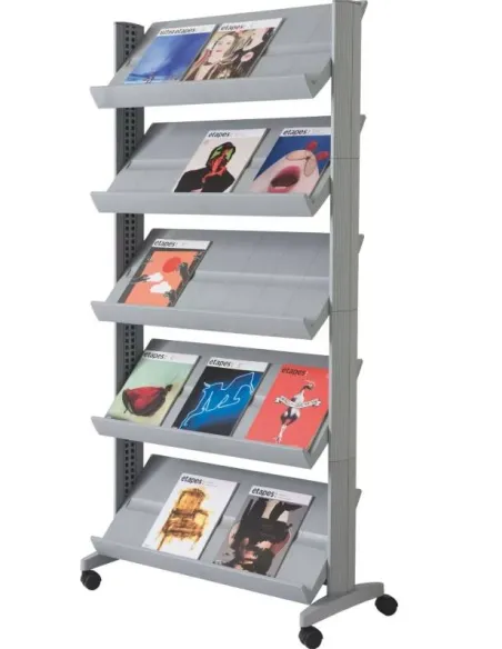 Expositor con ruedas ancho gris plata