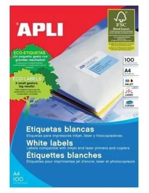 Etiquetas autoadhesivas Apli 105x40 blancas caja 100 hojas
