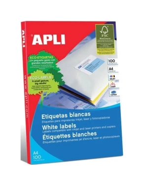 Etiquetas autoadhesivas Apli 99,1x139 blancas caja 100 hojas