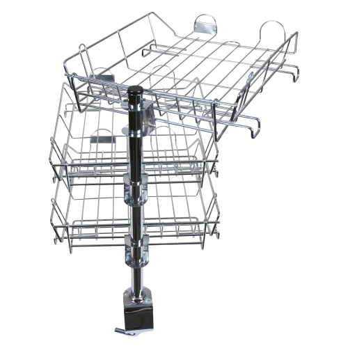Soporte giratorio con 3 bandejas metálicas rejilla cromada
