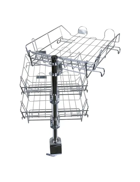 Soporte giratorio con 3 bandejas metálicas rejilla cromada