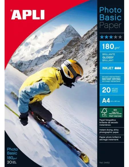 Papel fotografico apli 4452 glossy brillante basico 180 gramos