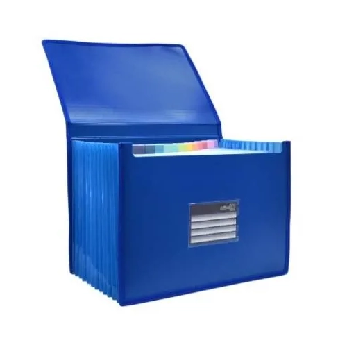Carpeta clasificadora acordeon extensible cierre gomas azul